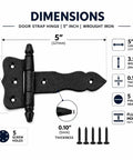 Pack Of 2 5 Inch Black Wrought Iron Shed Door Hinges Antique Style Flush Mount Cast Iron Barn Door Hardware dimensions