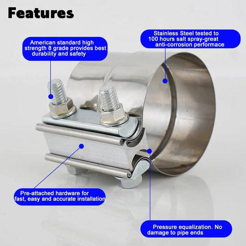 2 Inch Exhaust Clamp Lap Joint Band Clamp Stainless Steel For Clamping 2 Inch OD To 2 Inch ID Pipes 2 Pack T304 Stainless Reducer