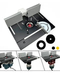 Heavy Duty Aluminum Router Table Insert Plate With Precision Center Bushing For Rock Solid Professional Woodworking Milling And Slick Flip Board Trimming Shop Rig, top view with alignment and detail features.