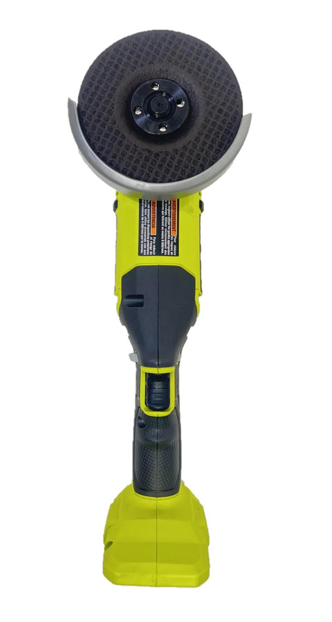 Ryobi ONE+ 18V cordless 4-1/2 in angle grinder, yellow and black, front view