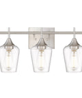 Three Light Vanity Light Fixture Over Mirror in Brushed Nickel With Clear Glass Wine Glass Shades, Modern Farmhouse Bathroom Lighting, 21 Inch Wide Vanity Wall Sconces