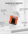 Compact Folding Hex Key Set With 9 Premium S2 Alloy Steel Allen Wrench Sizes For Bike Repair And Furniture Assembly on orange holder