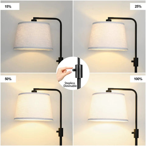 Fully Dimmable Arc Floor Lamp With 1000 Lumens LED Edison Bulb Included Modern Tall Standing Lamp dimming levels and black linen shade.
