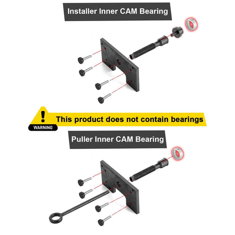 Amazon Harley M8 cam bearing installer/remover tool in black; includes mounting plate with bolts and puller rod