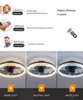Bladeless Ceiling Fan With Lights 20 Inch Remote Control Reversible Motor 6 Speed Settings 3 Color Temperature Options