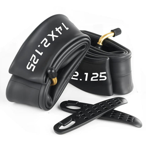 Heavy Duty 14x2.125 Inner Tubes For Electric Bikes And Scooters With Angled Schrader Valve, 2 Pack Includes Tire Levers