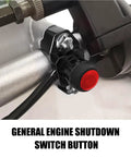 Slick CNC Universal Motorcycle Kill Switch Toggle on motorcycle handle, rugged aluminum alloy engine stop start button.