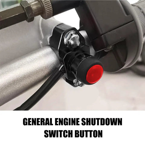 Slick CNC Universal Motorcycle Kill Switch Toggle on motorcycle handle, rugged aluminum alloy engine stop start button.