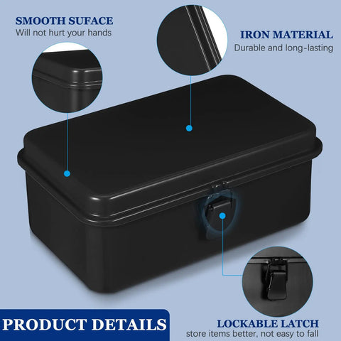 Heavy Duty Metal Tool Box Portable Mechanic Storage Chest For Car Trunk Workbench Organizer Built Tough Pro Rig Sturdy Gear Holder With Lid durable iron material with lockable latch.