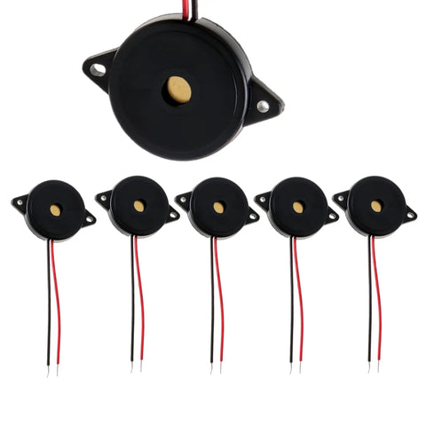 Enclosed Piezo Buzzer Alarm 95 DB With Wires Pack Of 5, 30mm piezo element, black casing with mounting holes for easy install.