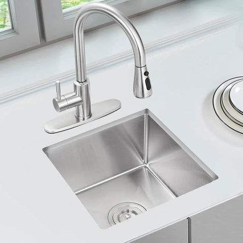 Undermount Bar Sink 15 x 15 Inch Single Bowl Stainless Steel Handcrafted Kitchen Sink For Small Bars And Apartments installed in countertop