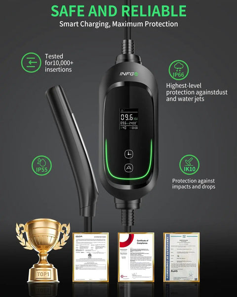 Beefy Level 2 40A EV Charger For Tesla With 25 Ft Cable 240V NEMA 14 50 Plug ETL Listed NACS Connector IP66 Weatherproof display