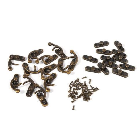 Antique Latch Hook Metal Hasp, Vintage Gold Bronze Finish with screws, decorative hardware for jewelry boxes and toolboxes.