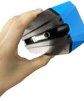 Portable Surface Roughness Tester With Narrow Curved Probe And Metal Platform For Groove Profiling in hand, displaying USB connection.