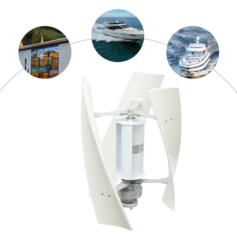 Plug-and-Play Vertical Axis Wind Turbine 100W With Permanent Magnet Generator And Intelligent Controller shown in white for boats and homes