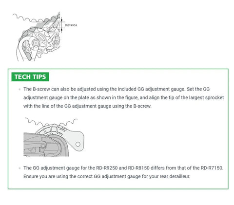 Tech tips for Bicycle Rear Derailleur Chain Gap Gauge Tool For RD9250 8150 7150 Bikes with illustration and instructions.