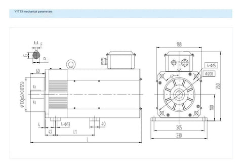 Technical diagram of Three Phase AC Hydraulic Water Cooled Servo Motor Permanent Magnet Synchronous Servo Motor YYT18 130F152RN