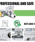 Heavy Duty Solid Brass Tee Valve With Push Quick Connect Shut Off Design, NSF/ANSI 61 certified, chrome finish.