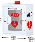 Heavy Duty AED Defibrillator Wall Cabinet, Built Tough Solid Steel Emergency Storage, 40 CM tall, with siren and clear window.