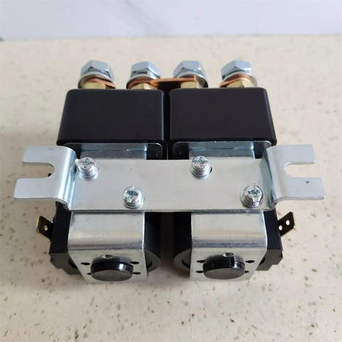 Top Shelf Sw822 Replacement Contactor 48V DC 100 Amps Double Pole Single Throw with silver metal bracket.
