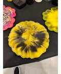 Yellow And Black Resin Lazy Susan With Gold Leaf Floral Centerpiece For Kitchen Or Dining Table 13.5 Inch Charcuterie Board Turntable