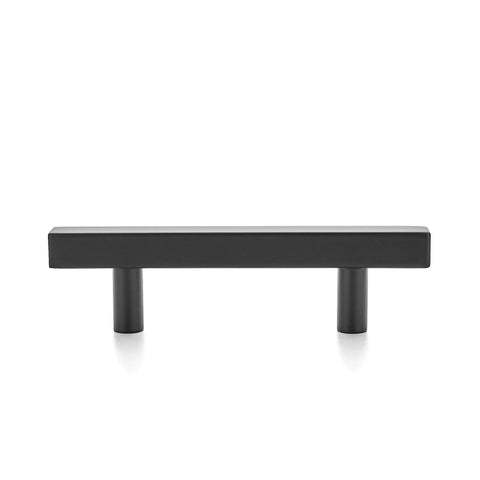 Front view of a 30 Pack 5 Inch Square Cabinet Pulls Matte Black Stainless Steel Kitchen Drawer Pull with 3 Inch Center To Center Hole Spacing.