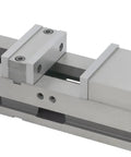 Heavy Duty Double Station Milling Machine Vise Featuring Dual Workholding Stations For Simultaneous Metal Cutting Dead Nuts Accurate Steel Jaws, top view, with visible adjustable handle.