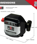 3 Digit Mechanical Fuel Flow Meter With 90 Degree Inlet Outlet, 1 Inch NPT, 7 Digit Totalizer displayed with dimensions.