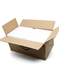 Open cardboard shipping box with white foam padding for QiiMii sanitary stainless steel valve (2-pack)