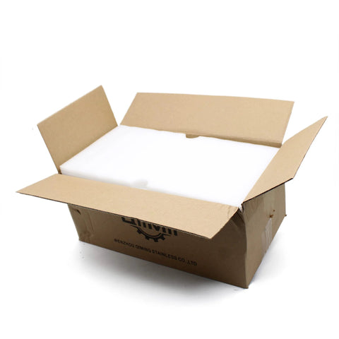 Open cardboard shipping box with white foam padding for QiiMii sanitary stainless steel valve (2-pack)