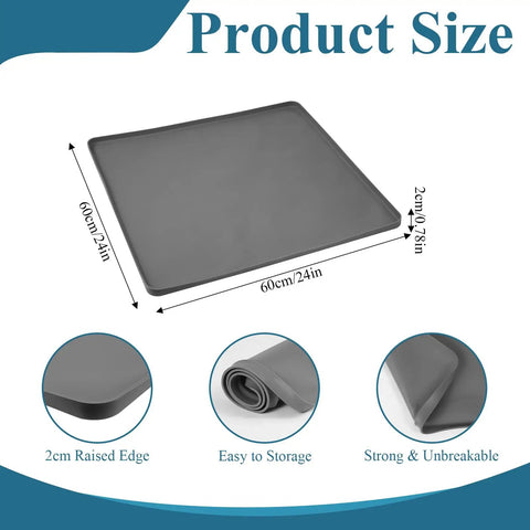 24 By 24 By 0.8 Inch Refrigerator Floor Protector Under Washer And Dryer Mat Silicone Spill Guard With Raised Edges shown with features.