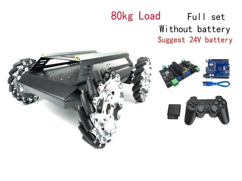 Heavy Duty 80kg Load Metal Car Chassis With 152mm Mecanum Wheel Trolley Omnidirectional Mobile Robot Kit For Arduino DIY UNO Full Set