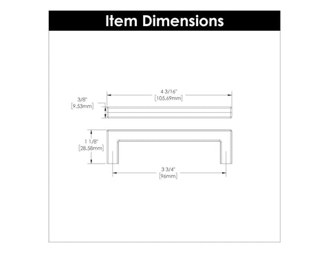Technical diagram of Solid Core Kitchen Cabinet Pulls 10 Pack Heavy Duty Stainless Steel Handles showing 3.75-inch hole center.