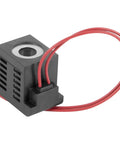 12V DC Solenoid Coil 22W with Dual Wire Leads for Hydraulic Power Units, fits Valve Stem Series 10 12 16 38 58, side view