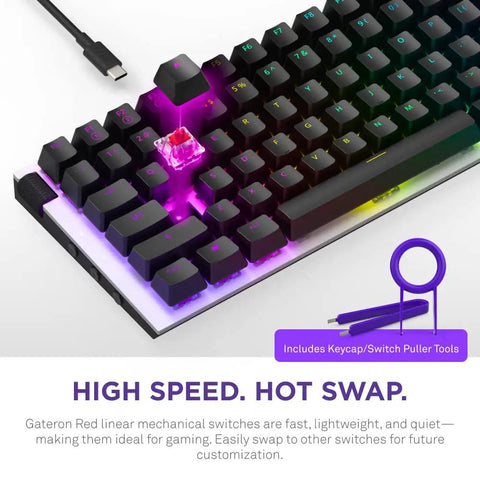 Legit Snug Compact Mini TkL Wired Mechanical Gaming Keyboard Built For Rapid Gameplay Hot Swappable Gateron Red Switches with RGB lighting.