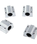 4 Pack Linear Motion Ball Bearing Slide Block Kit Must Have With SC8UU SCS8UU SC10UU SCS12UU 16UU 20UU 25UU Linear Shaft Parts For DIY 3D Printer Projects SCS16UU High Precision Rails, four silver aluminum bearing blocks