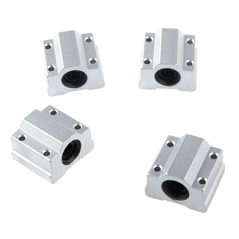 4 Pack Linear Motion Ball Bearing Slide Block Kit Must Have With SC8UU SCS8UU SC10UU SCS12UU 16UU 20UU 25UU Linear Shaft Parts For DIY 3D Printer Projects SCS16UU High Precision Rails, four silver aluminum bearing blocks