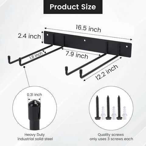 Diagram of Heavy Duty Folding Chair Storage Rack Set for Garage and Home, Space-Saving Wall-Mount Organizer With 12.2 Inch Utility Hooks