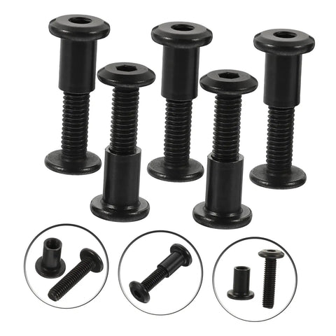 Kickass Black Stainless Steel M6 X25 Chicago Screws And Barrel Nuts Five Pack, showing screws with hex tops and threaded shafts.