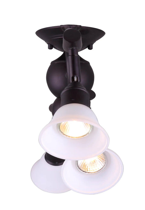 Addison 4-Light Dropped Track Lighting With Flat Opal Glass Shades In Oil Rubbed Bronze Adjustable Heads For Customizable Modern Industrial Glow Dope Vibe And Easy Installation, close-up view from below