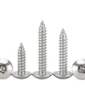 M5 304 Stainless Steel Phillips Pan Head Self Tapping Wood Screws 14mm Pack Of 10, showing five screws upright and horizontal