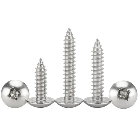 M5 304 Stainless Steel Phillips Pan Head Self Tapping Wood Screws 14mm Pack Of 10, showing five screws upright and horizontal