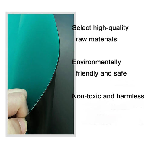 Close-up of Pro Grade Anti Static Work Mat For Electronics Repair 2mm Thick showing material quality and safety information.