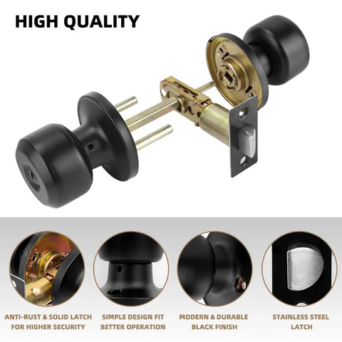 8 Pack Privacy Door Knobs Matte Black Keyless Interior Passage Lockset For Bedroom Bathroom Garage With Round Style Easy Install Adjustable Latch For 2-3/8 And 2-3/4 Backsets Includes Strike Plates And Screws