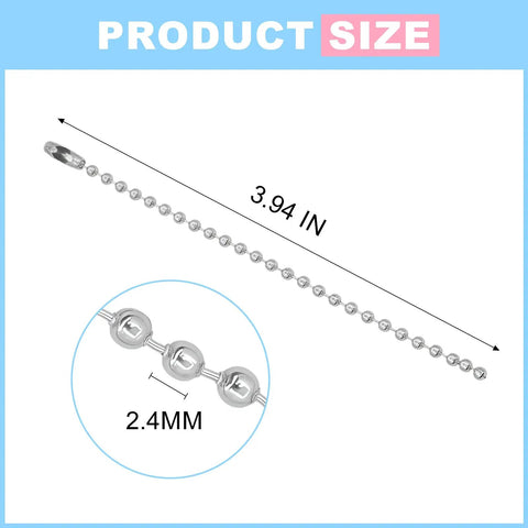 Bulk Silver Bead Ball Chains 200 Pieces For Keychains And DIY Projects, 4 Inch Length, Nickel Plated Rust Resistant Links, 0.07 Inch Bead Diameter, Durable And Flexible Chains For Crafts Jewelry Making. 3.94 in chain, 2.4 mm beads