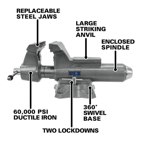Mechanics Pro Bench Vise 10 Inch Jaw with 12 Inch Width and 5 And A Quarter Inch Opening Model 8100M Gray Heavy Duty Ductile Iron Enclosed Spindle Precision Slide Bar Keeps Front Jaw Steady for Smooth Operation
