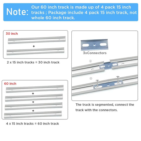 Built Tough Bifold Door Hardware With Reinforced Steel Track And Smooth Gliding Pivot Wheels Complete Closet Hardware Kit showing 30 inch and 60 inch track setup.