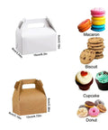 White and brown gift boxes displayed with macarons, biscuits, cupcakes, and donuts, highlighting size and use for 30 Pcs Kraft Gift Boxes With Soft Lining And Protective Outer Shell For Jewelry Packaging Wedding Decor Party Favors And Small Business Supplies Great For Packaging Jewelry And Small Gifts In Style Ideal For Weddings Parties And Craft Projects.