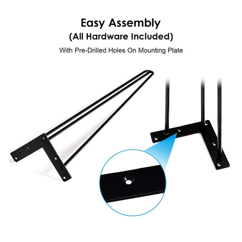 Rock Solid Black Hairpin Table Legs With Adjustable Height And Reinforced Welded Base For Dining Or Coffee Tables Includes Scratch Guard Feet, showing easy assembly with pre-drilled holes.