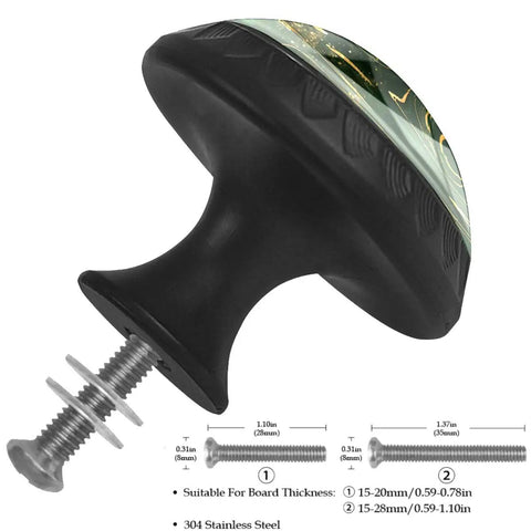 Four Pack Dope Dark Green Marble Texture Drawer Knobs Premium Crystal Glass Cabinet Handles Heavy Duty Stainless Steel Pulls With Included Mounting Hardware For Kitchen Furniture Upgrade, viewed from side with screws.